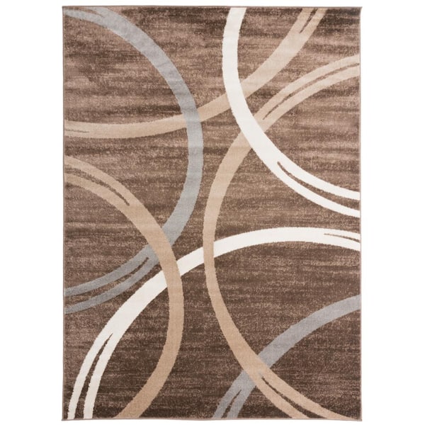 WRG Brown 10 ft. x 14 ft. Modern Abstract Circles Design Area Rug