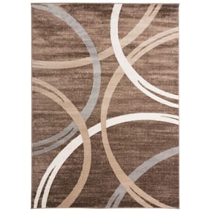 Modern Abstract Circles Design Brown 6 ft. 6 in. x 9 ft. Area Rug