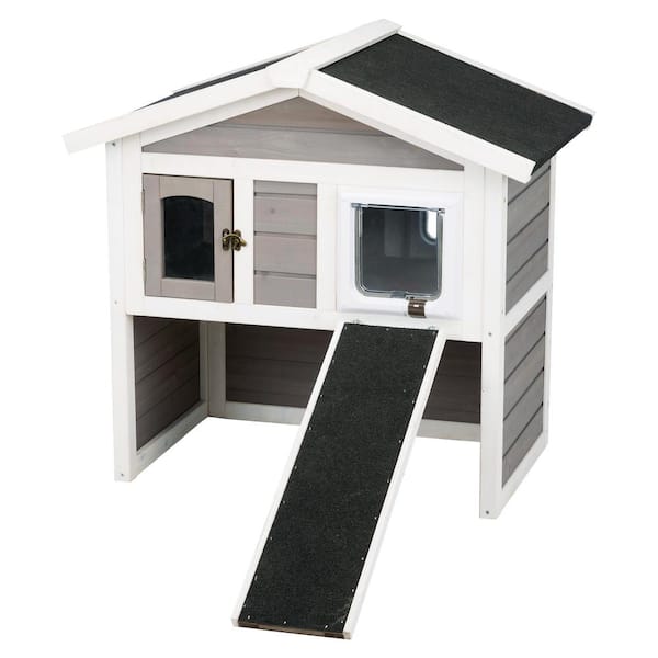 TRIXIE 30.5 in. x 21.5 in. x 29.5 in. Insulated Cat Home in Gray/White