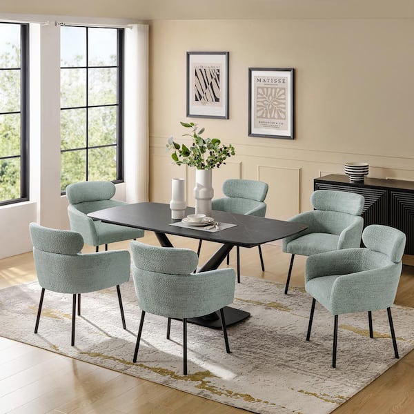 JAYDEN CREATION Gun Black 7-Piece Modern Dining Set with Sage