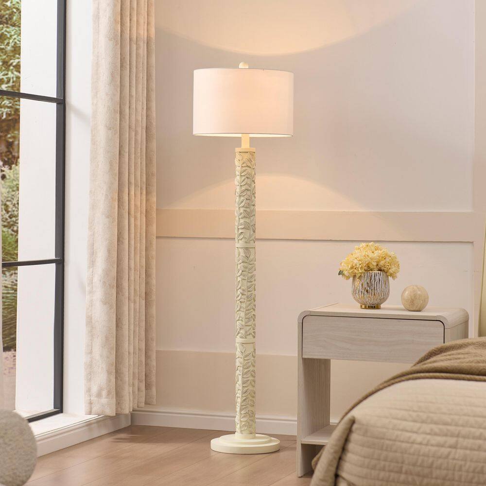 61.5 in. Painted Gray 1-Light Standard Floor Lamp with Carved Texture Base and White Fabric Shade price history on PriceWatchPro