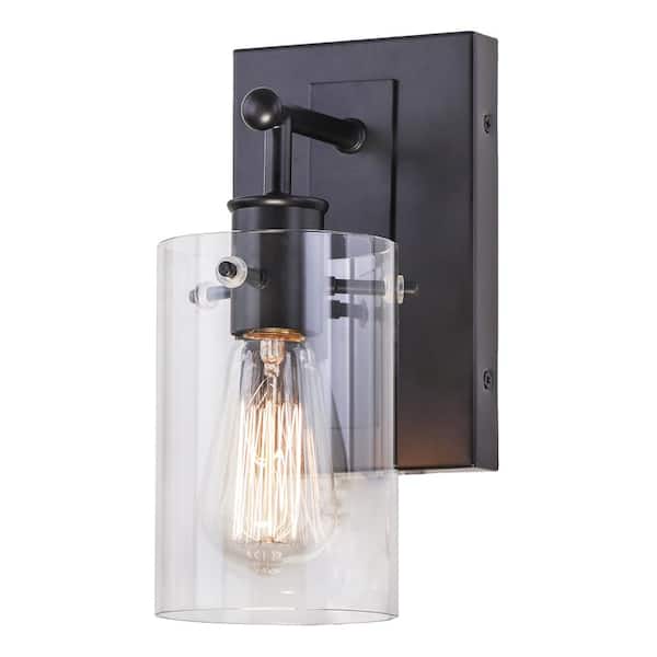 Regan 4.5 in. 1-Light Espresso Bronze Bathroom Vanity Light with Clear Glass Shade
