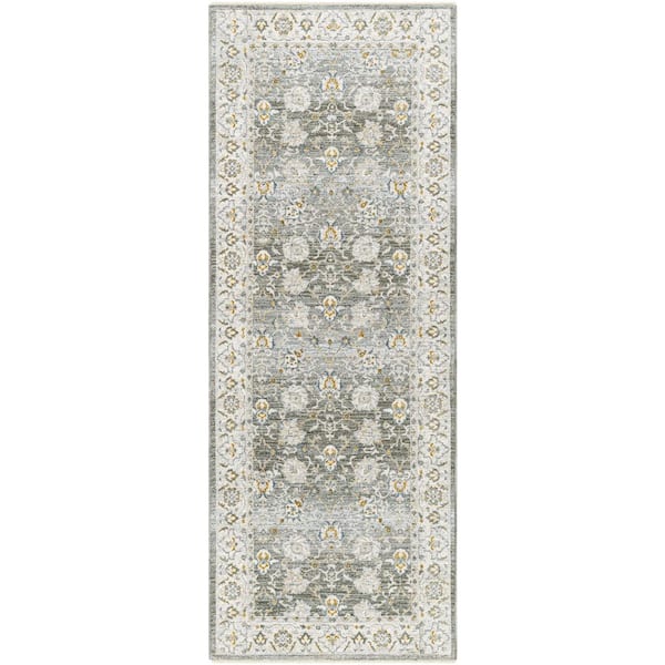 Livabliss Dresden Charcoal/Blue 2 ft. x 7 ft. Oriental Indoor Runner