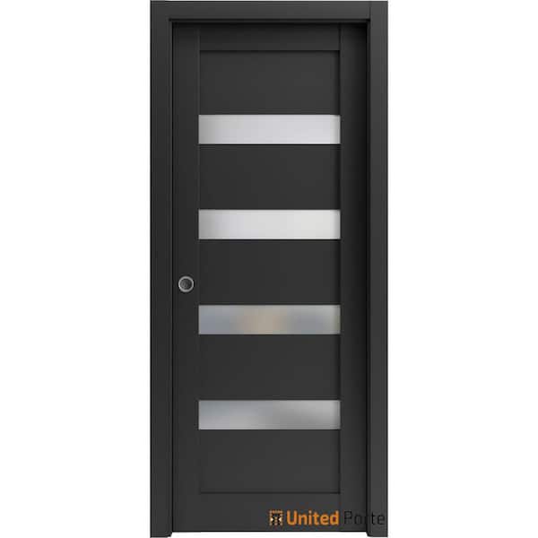 Sartodoors 30 in. x 80 in. 1 Panel Black Matte Finished MDF Sliding Door with Hardware