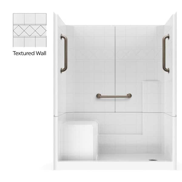 Liberty 60 in. x 33 in. x 77 in. Low Threshold 3-Piece Shower Kit in White with Left Seat, 3 Grab Bars, Right Drain