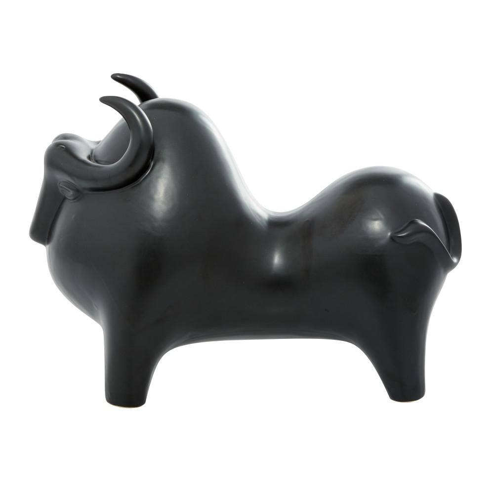 Elegant Noir 13'' Porcelain Bull Statue - Handcrafted Decor