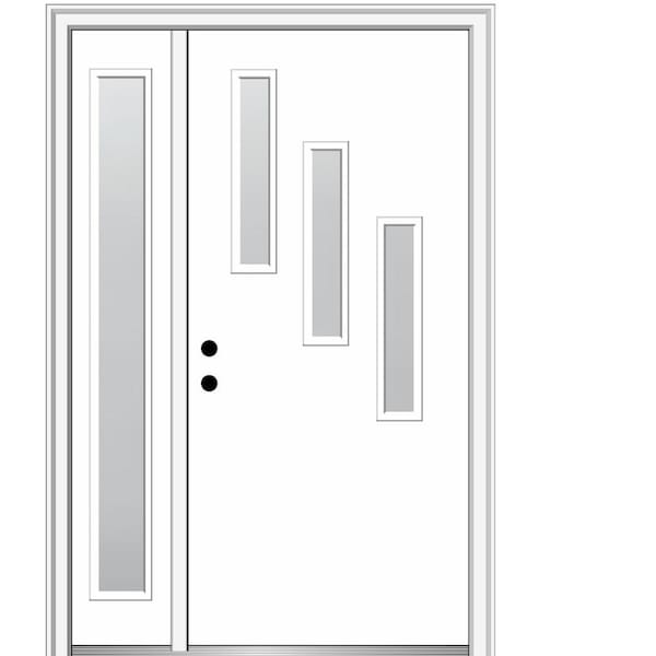 MMI DOOR Davina 50 in. x 80 in. Right-Hand Inswing 3-Lite Frosted Glass Primed Fiberglass Prehung Front Door on 4-9/16 in. Frame