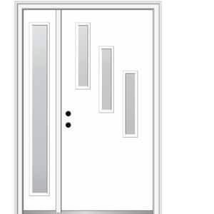 Davina 50 in. x 80 in. Right-Hand Inswing 3-Lite Frosted Glass Primed Fiberglass Prehung Front Door on 6-9/16 in. Frame