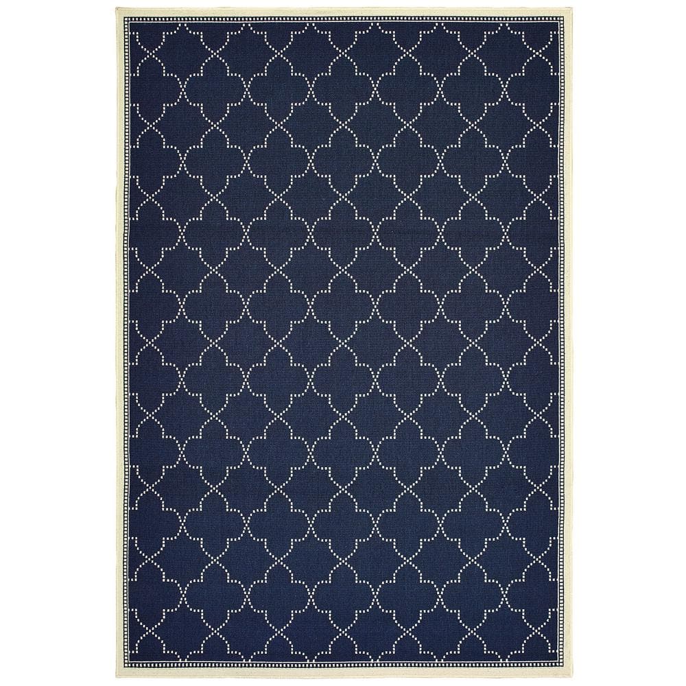 Sienna Navy/Ivory 8 ft. x 11 ft. Quatrefoil Indoor/Outdoor Patio Area Rug