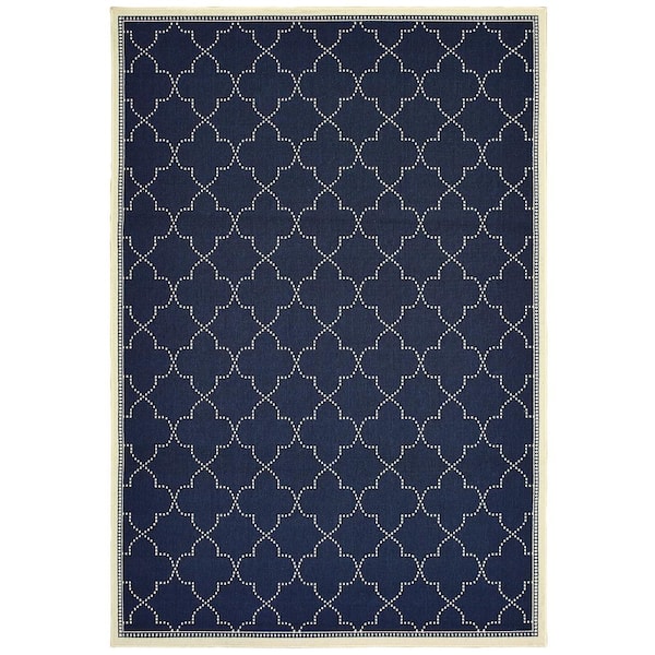 Sienna Navy/Ivory 9 ft. x 13 ft. Quatrefoil Indoor/Outdoor Patio Area Rug