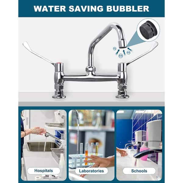 Commercial Double Handle Deck Mounted Brass Standard Kitchen Faucet with 8 in. Swivel Spout in Polished Chrome