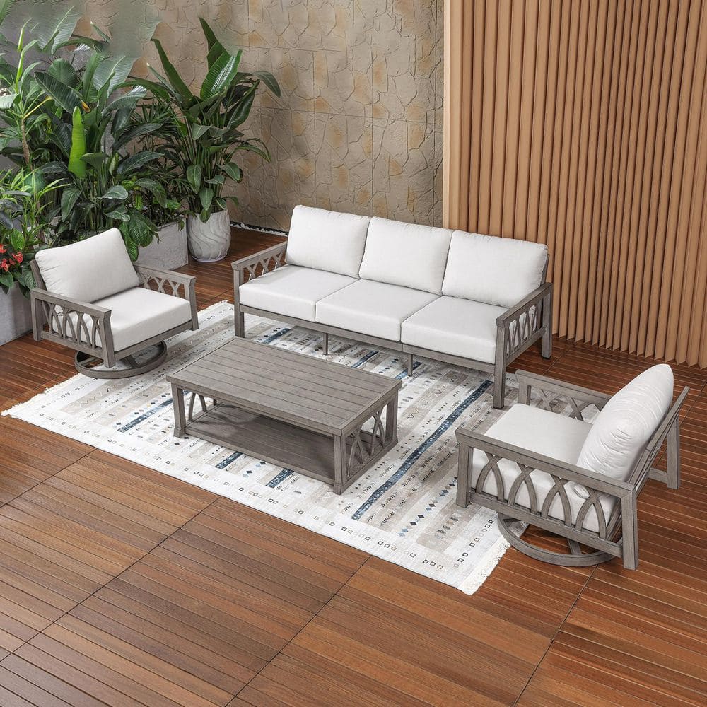 5-Piece Patio Conversation Sofa Set with Swivel Chairs and Coffee Table, Outdoor Furniture Set with Cushions, Gray price history on PriceWatchPro