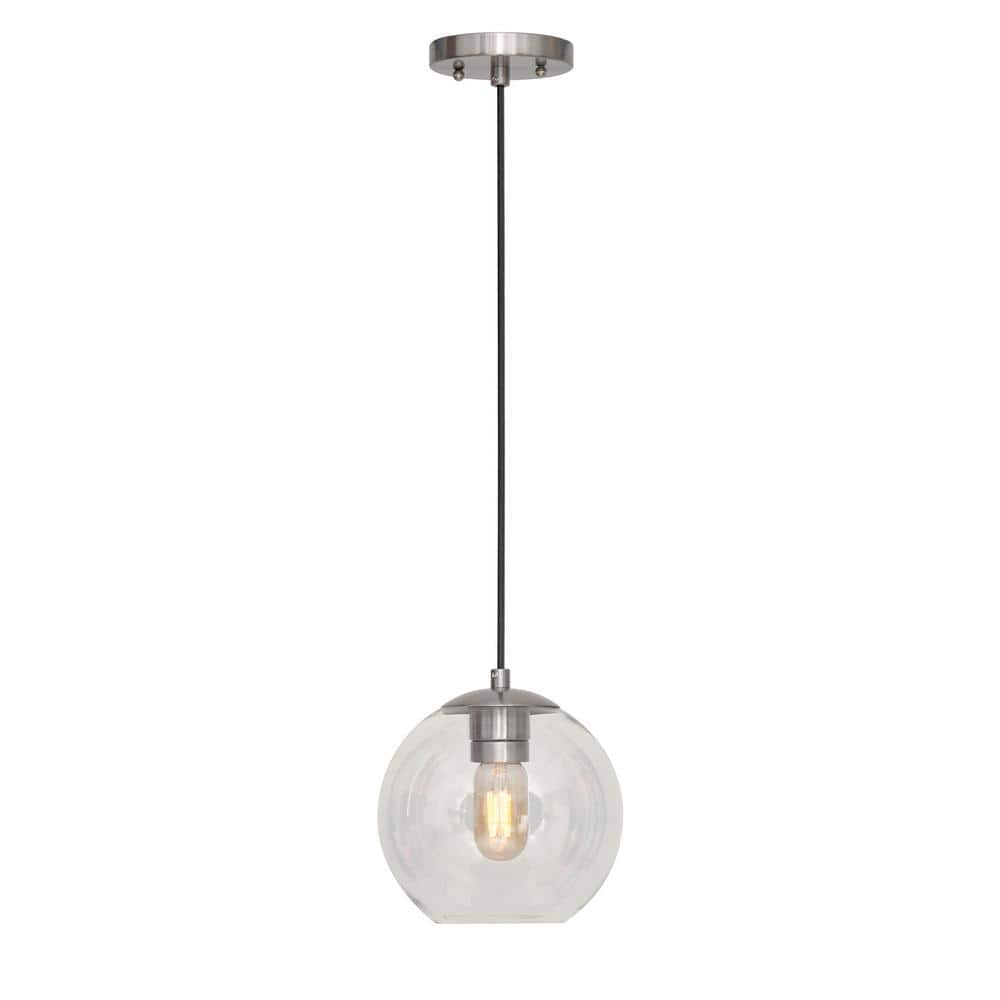 Milo 1-Light Brushed Nickel In. Glass Pendant with Clear Globe Glass ...