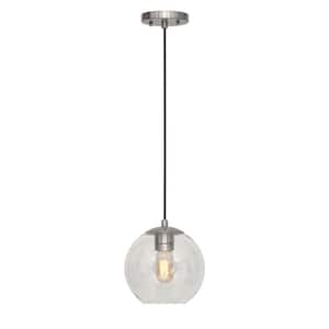Milo 1-Light Brushed Nickel In. Glass Pendant with Clear Globe Glass