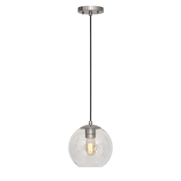 Unbranded Milo 1-Light Brushed Nickel In. Glass Pendant with Clear Globe Glass