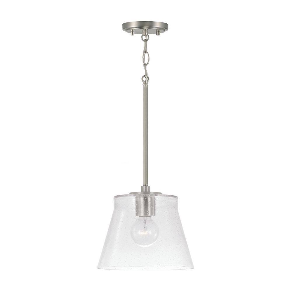 Brushed Nickel Clear Seeded Glass Drum Pendant Light