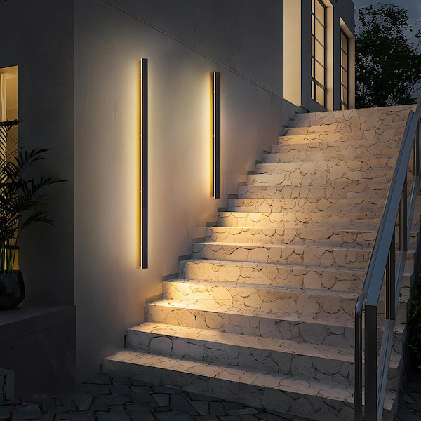 Sue 60 in. Black 36W Linear Strip Outdoor Light Hardwired IP65 Integrated LED Waterproof Wall Lantern Sconce - 1.9 in. W