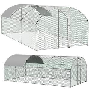 9.84' x 19.68' x 6.56' Outdoor Large Walk-in Chicken Coop Metal Chicken Run Fence with Waterproof and Anti-UV Cover