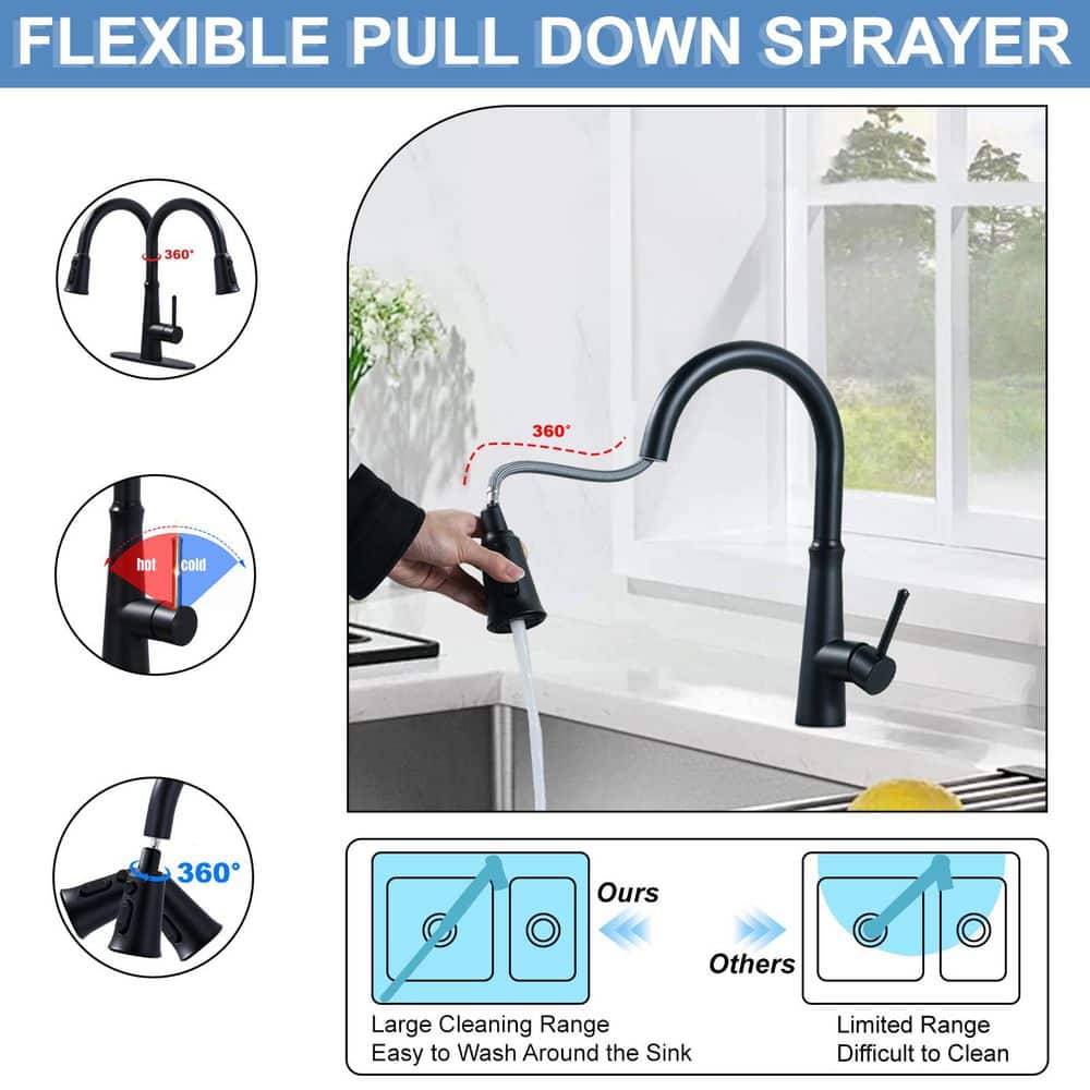 Matte Black Stainless Steel Pull-Down Kitchen Faucet with Spray