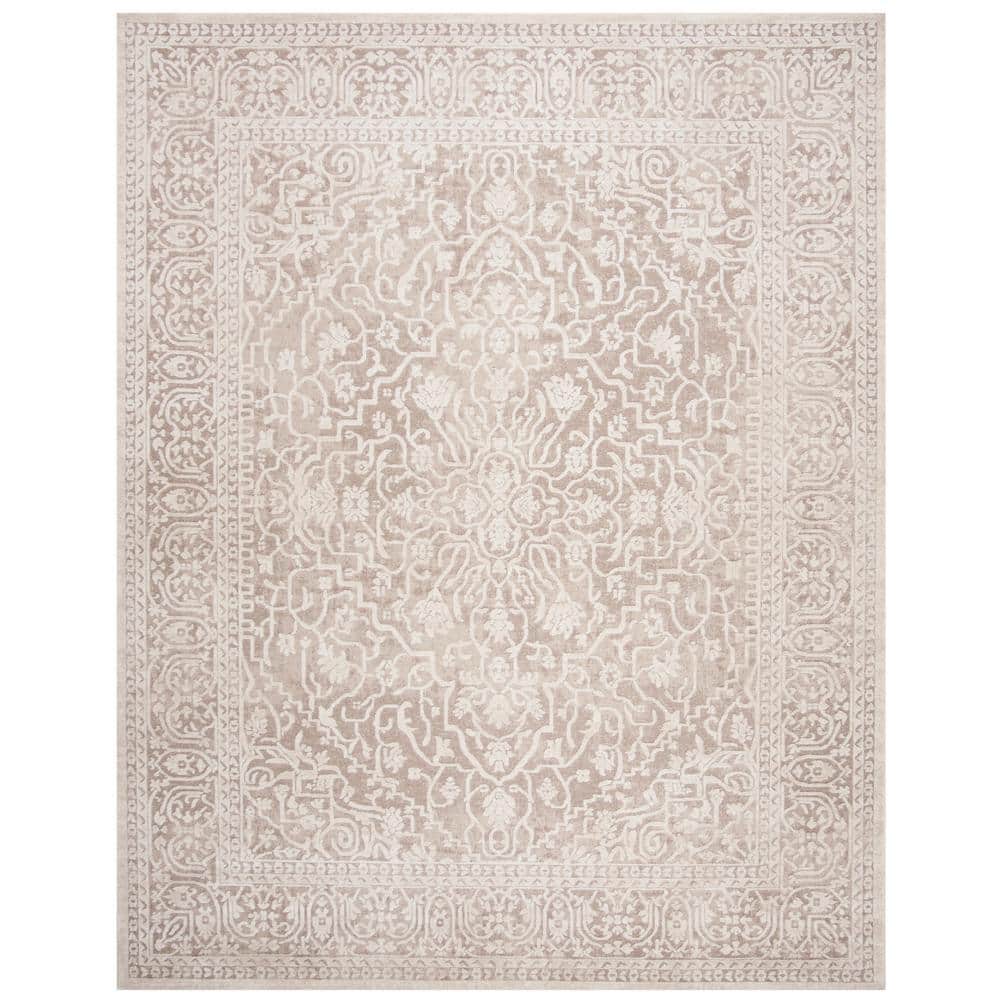 Beige and Cream Floral Synthetic Area Rug, 10' x 14'