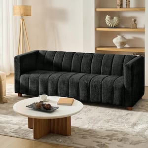 Amity  Black 81.5 in. W Modern Square Arm Polyester Rectangle Boucle Fabric Sofa