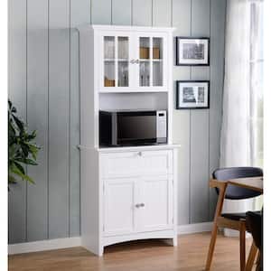 White Buffet and Hutch with Framed Glass Doors and Drawer