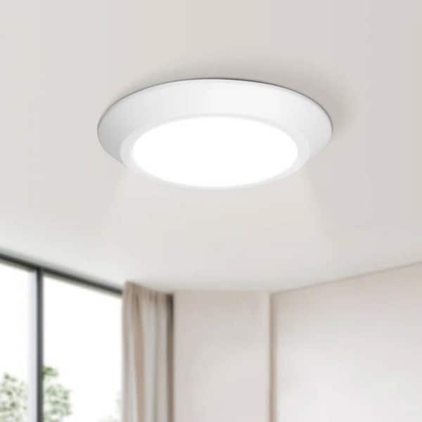 7 in. 15-Watt Simple Modern White Integrated LED Flush Mount withe White Acrylic Shade