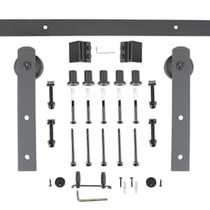 Expressions 78 in. Black Powder Coated Straight Strap Sliding Barn Door Hardware and Track Kit