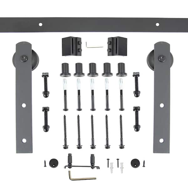 EVERMARK Expressions 78 in. Black Powder Coated Straight Strap Sliding Barn Door Hardware and Track Kit