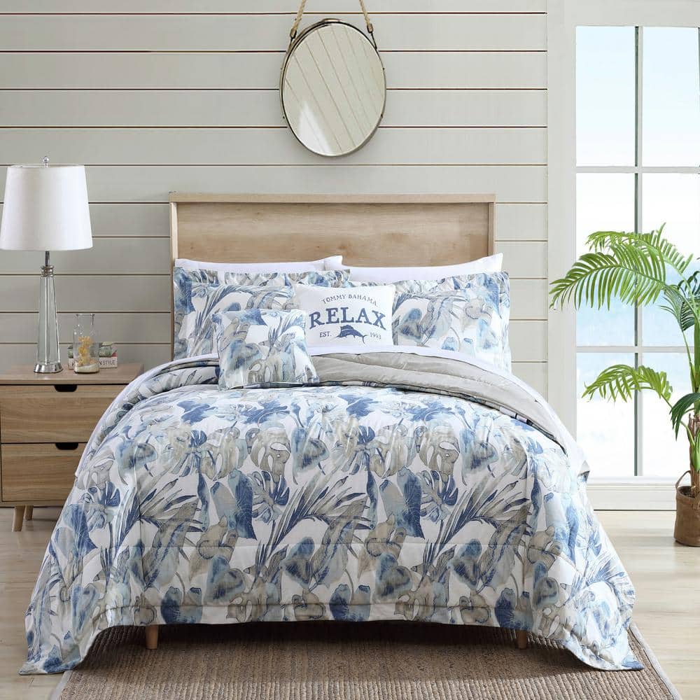 Coastal Indigo Blue Queen Comforter Set with Bonus Throw Pillows
