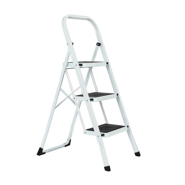 3-Step Iron Folding Step Stool Ladder 330 lbs. Load Capacity Type IA Duty Rating (5.51 ft. Reach Height), White