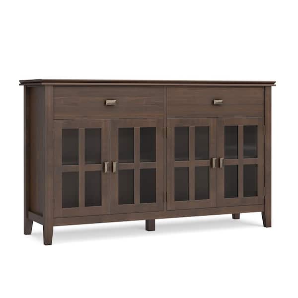Artisan Natural Aged Brown Solid Wood 60 in. Transitional Large 4 Door Sideboard Buffet