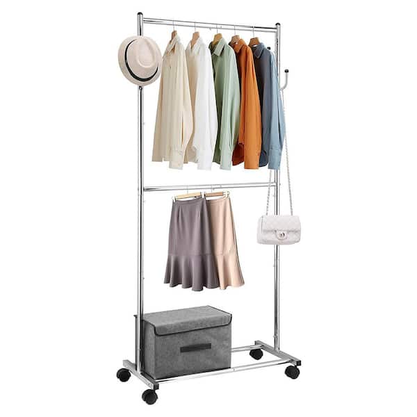 Chrome Metal Garment Clothes Rack Double Rods 28.5 in. W x 67.25 in. H ...