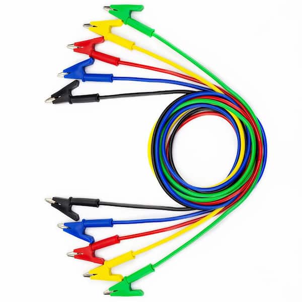 Alligator Clips Electrical Test Leads Set 39.6 in. Heavy Duty Jumper Wires 15 Amp 5-Colors Copper Clips 5-Pack