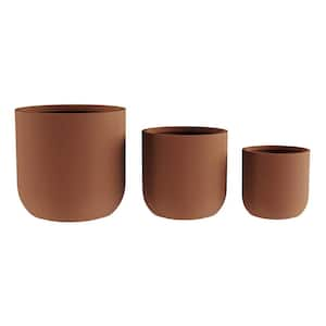 Light-Weight Fiber Clay Flower Pots-15.6 in., 12.2 in., and 9.6 in. Diameter (Set of 3), Brown