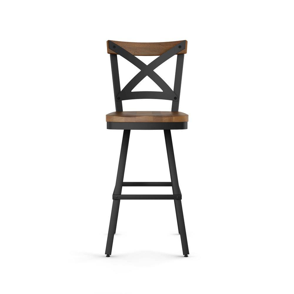 Jasper 26" Light Brown Wood and Black Metal Swivel Counter Stool