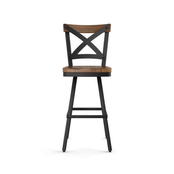 Collect Industrial Bar Stool w/ Wood Seat & Cast Iron Frame Black Set Of 2 
