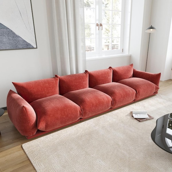 J&E Home 130.7 in. W Square Arm Chenille 4-piece Rectangle Modern Free Combination Sectional Sofa in Dark Orange