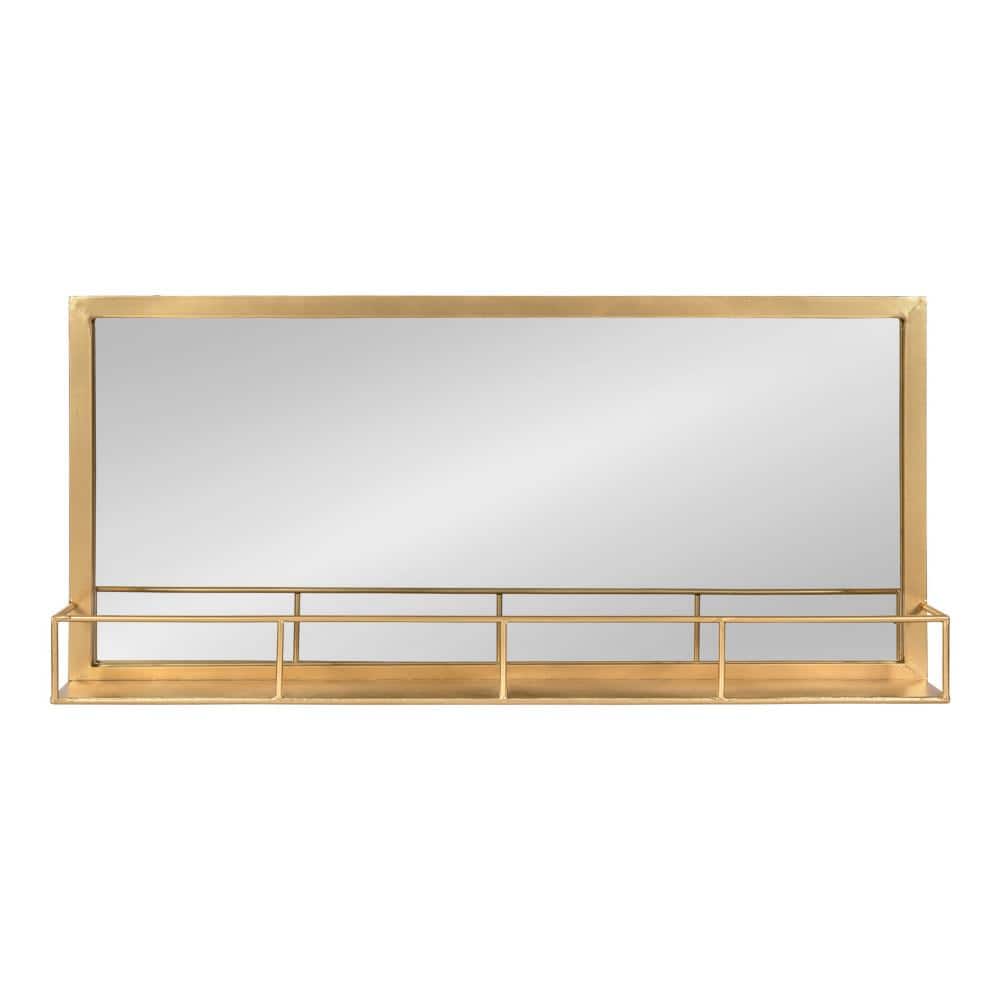 Gold Full Length Rectangular Metal Frame Mirror with Shelf