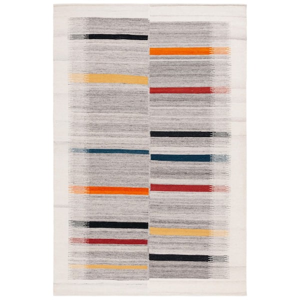 Kilim 4 ft. x 6 ft. Ivory/Gray Linear Abstract Area Rug