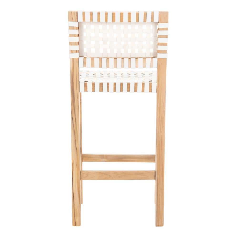 Natural Teak and White Leather Counter Stool