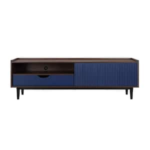 Duane Dark Brown and Navy Blue Mid-Century Modern Ribbed TV Stand Fits TVs Up to 55 in.
