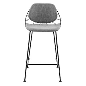 Charlie 25.6 in. Light Gray Low Back Metal Counter Stool with Fabric Seat Set of Two