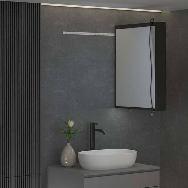 24 in. W x 30 in. H Black Rectangular Aluminum LED Medicine Cabinet with Mirror and Adjustable Shelf, Left Open