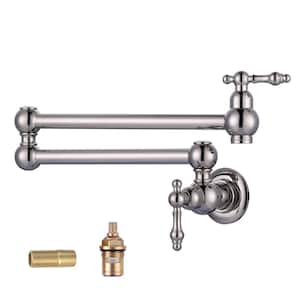 Wall Mounted Brass Pot Filler with 2-Handles in Polished Nickel