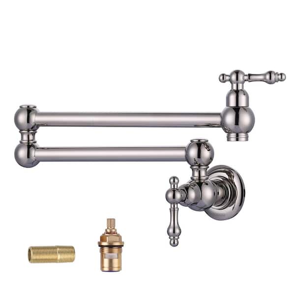ARCORA Wall Mounted Brass Pot Filler with 2-Handles in Polished Nickel