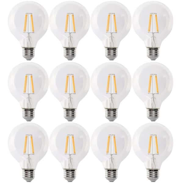 Feit Electric Equivalent G25 E26 Dimmable Filament CEC 90 CRI Clear Glass LED Light Bulb, Soft White 2700K G2525/927CA/FIL/3/4 The Home