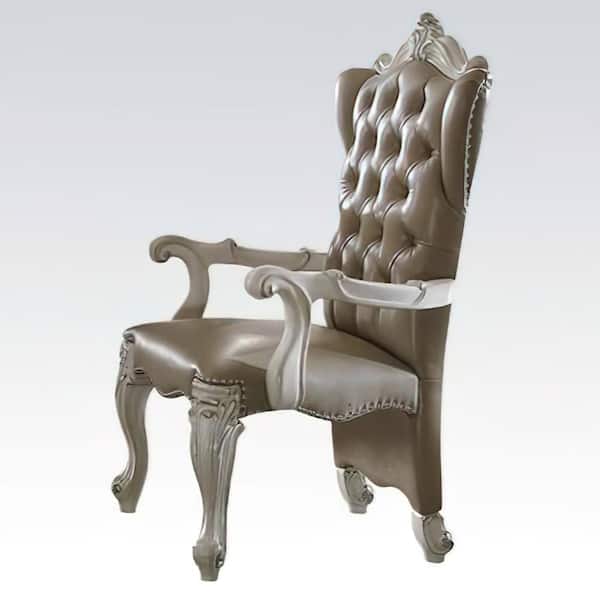 Acme Furniture Versailles PU and Bone White Leather Arm Chair Set of 2 with Padded Seat and Back Cushion, and Nailhead Trim