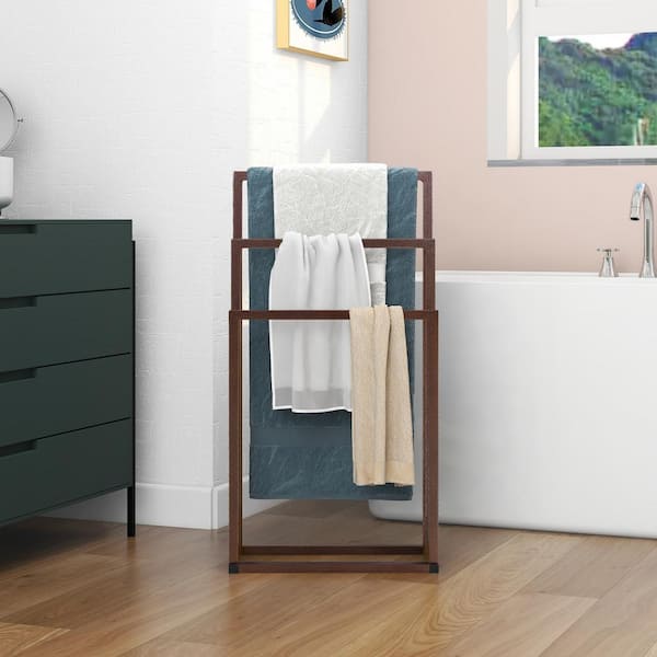 Tileon 3-Tier Freestanding Towel Rack Holder in Brown - 17.7 in. W 8.7 in. D x 33.9 in. H