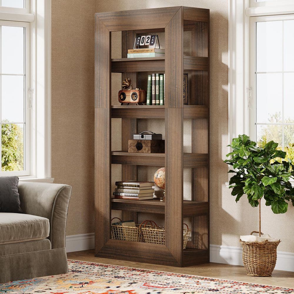 70.87 in. Tall Rustic Brown Wood 2-Shelf Standard Bookcase